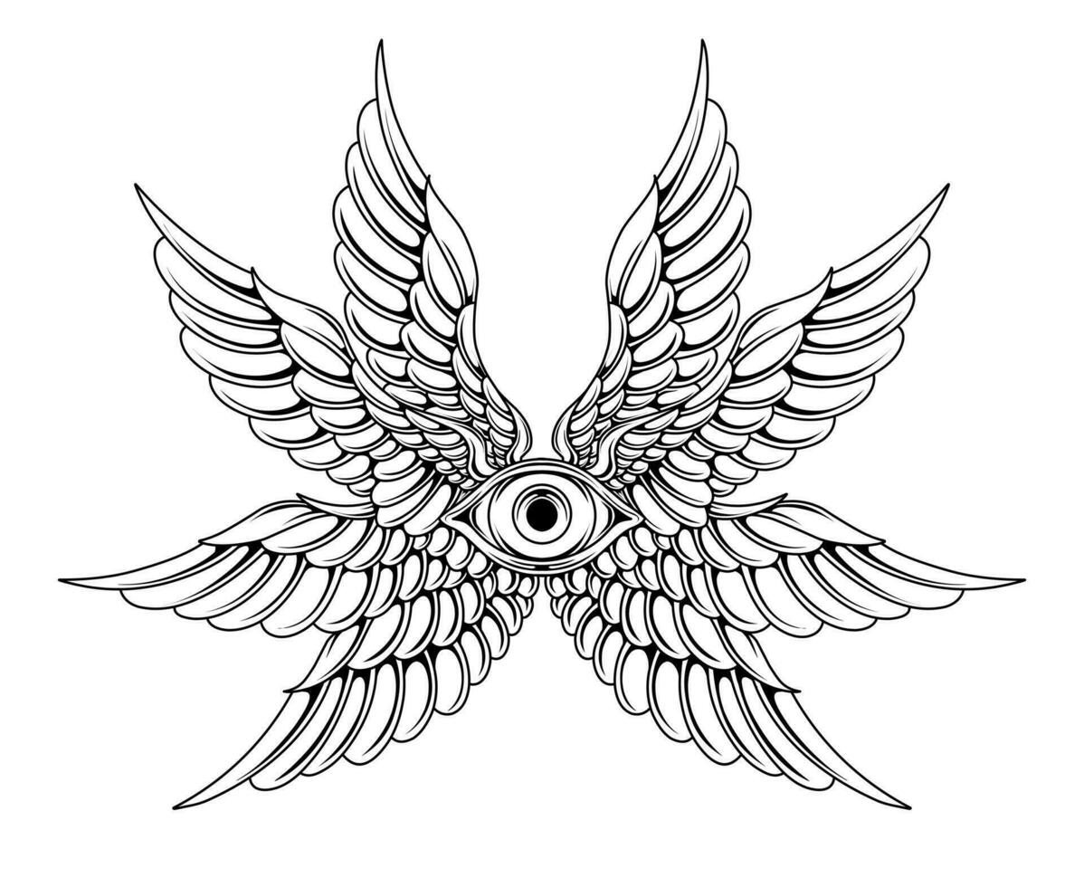 vector ojo con ángel alas tribal tatuaje