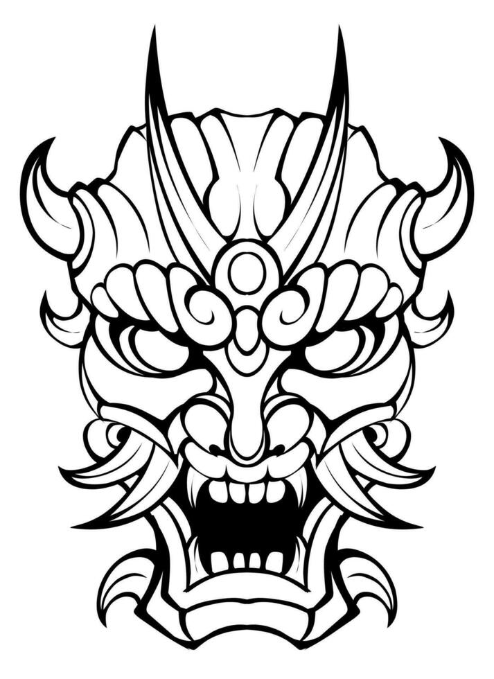 Oni mask tribal tattoo illustration vector