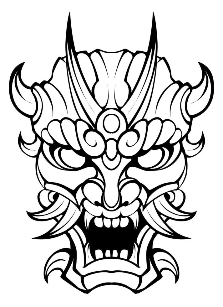 Oni mask tribal tattoo illustration vector