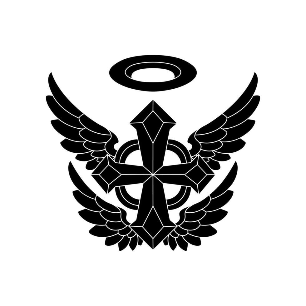Cross with angel wings vector silhouette