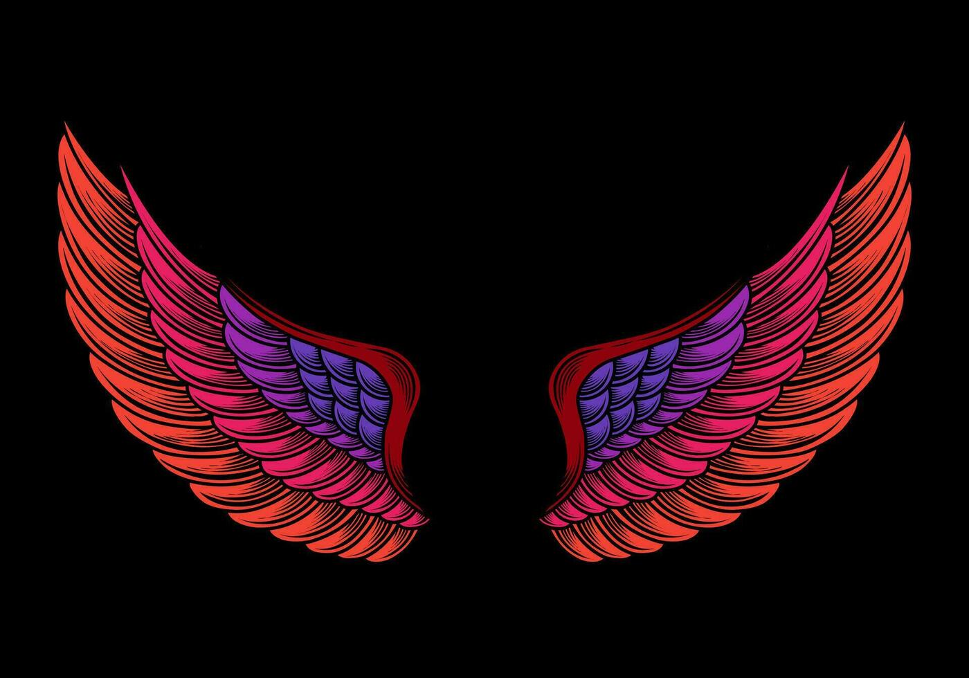 Colorful angel wings vector tattoo design