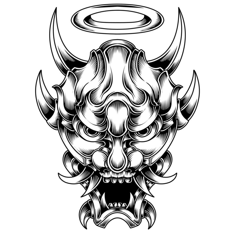 Japnese oni mask devil hand drawn illustration vector