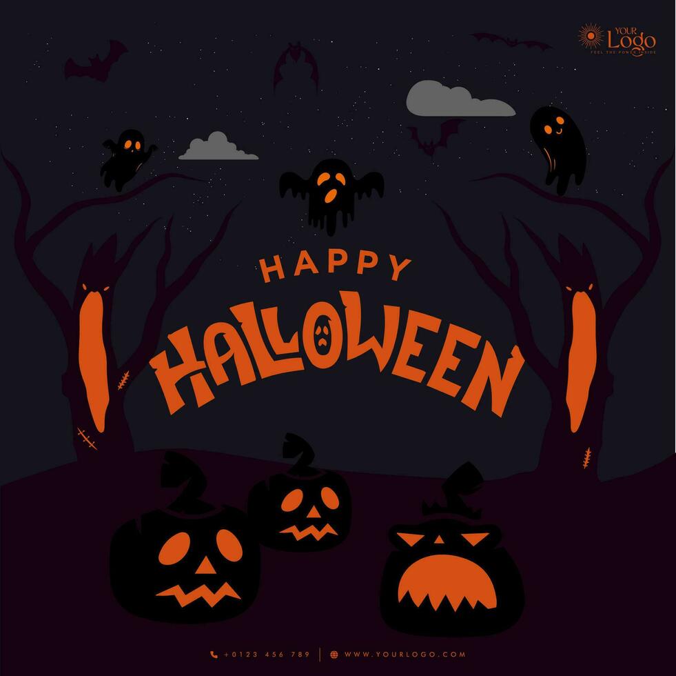 Halloween background with pumpkins on graveyard vector