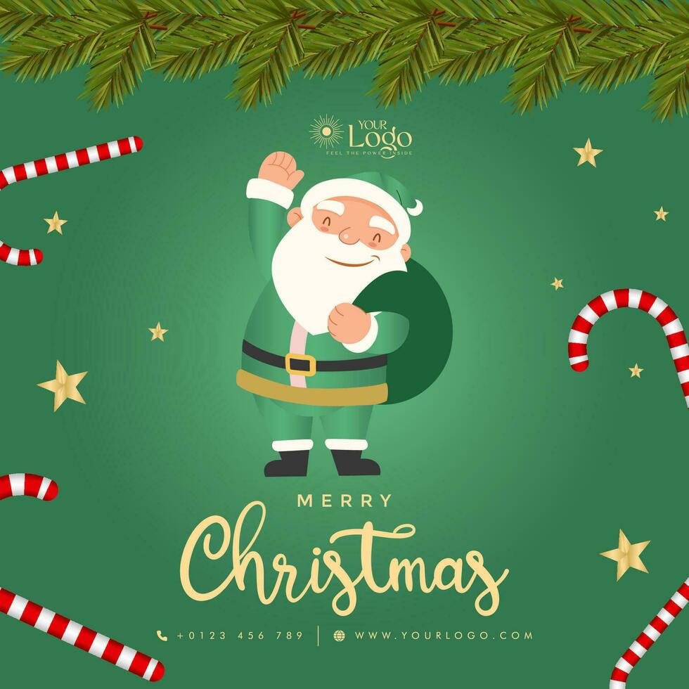 Merry Christmas background decorated with christmas tree and santa claus. vector