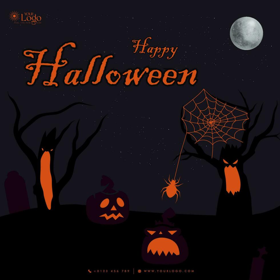 Halloween background with pumpkins on graveyard vector