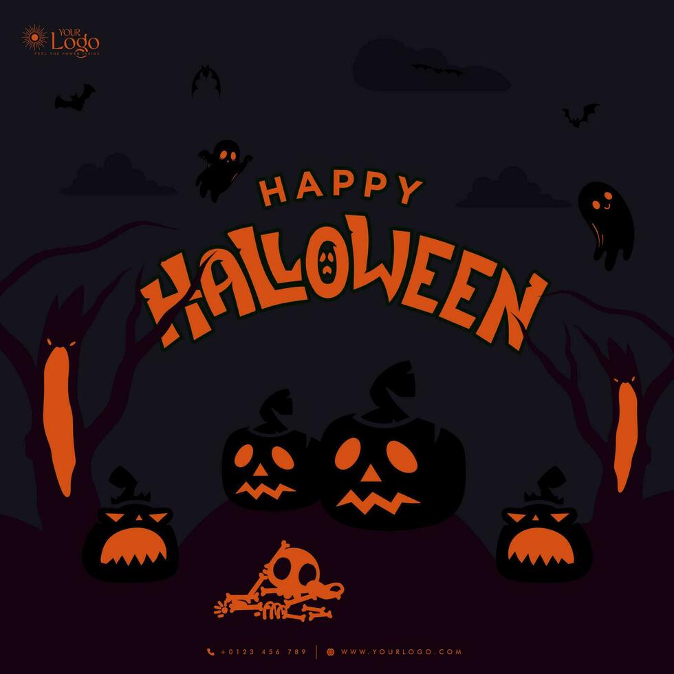 Halloween background with pumpkins on graveyard vector