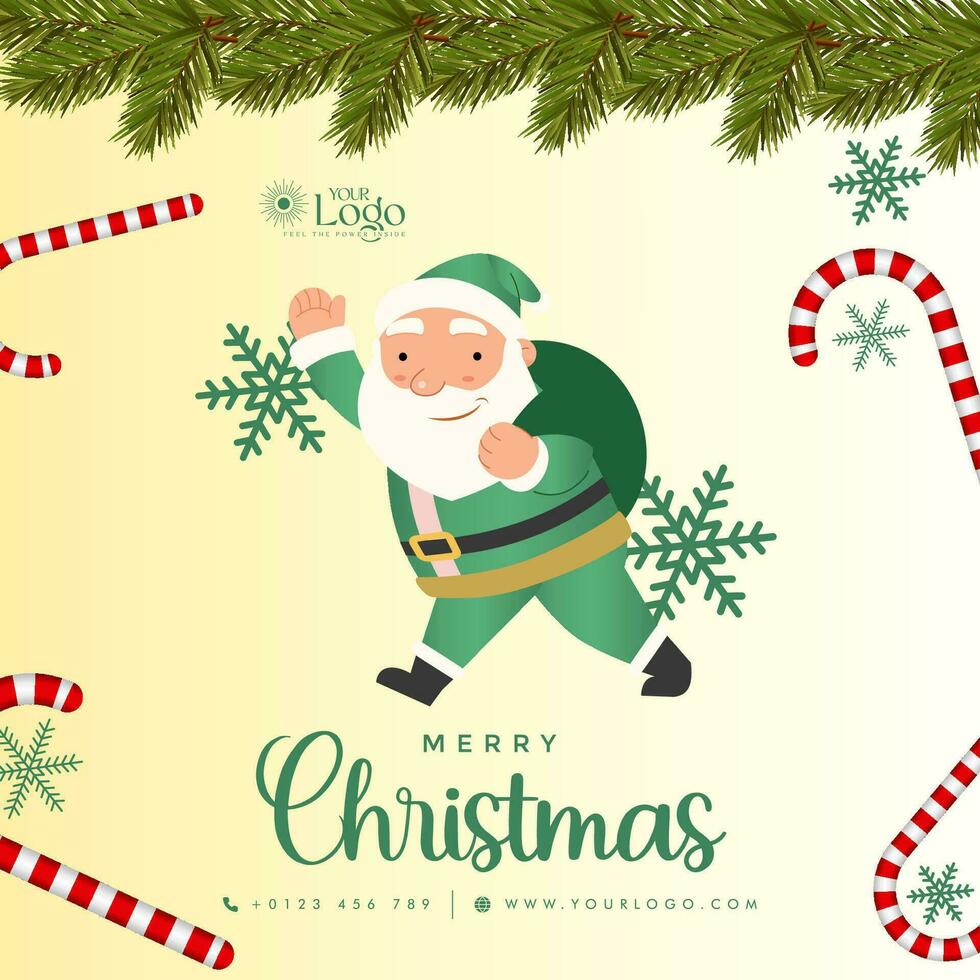 Merry Christmas background decorated with christmas tree and santa claus. vector