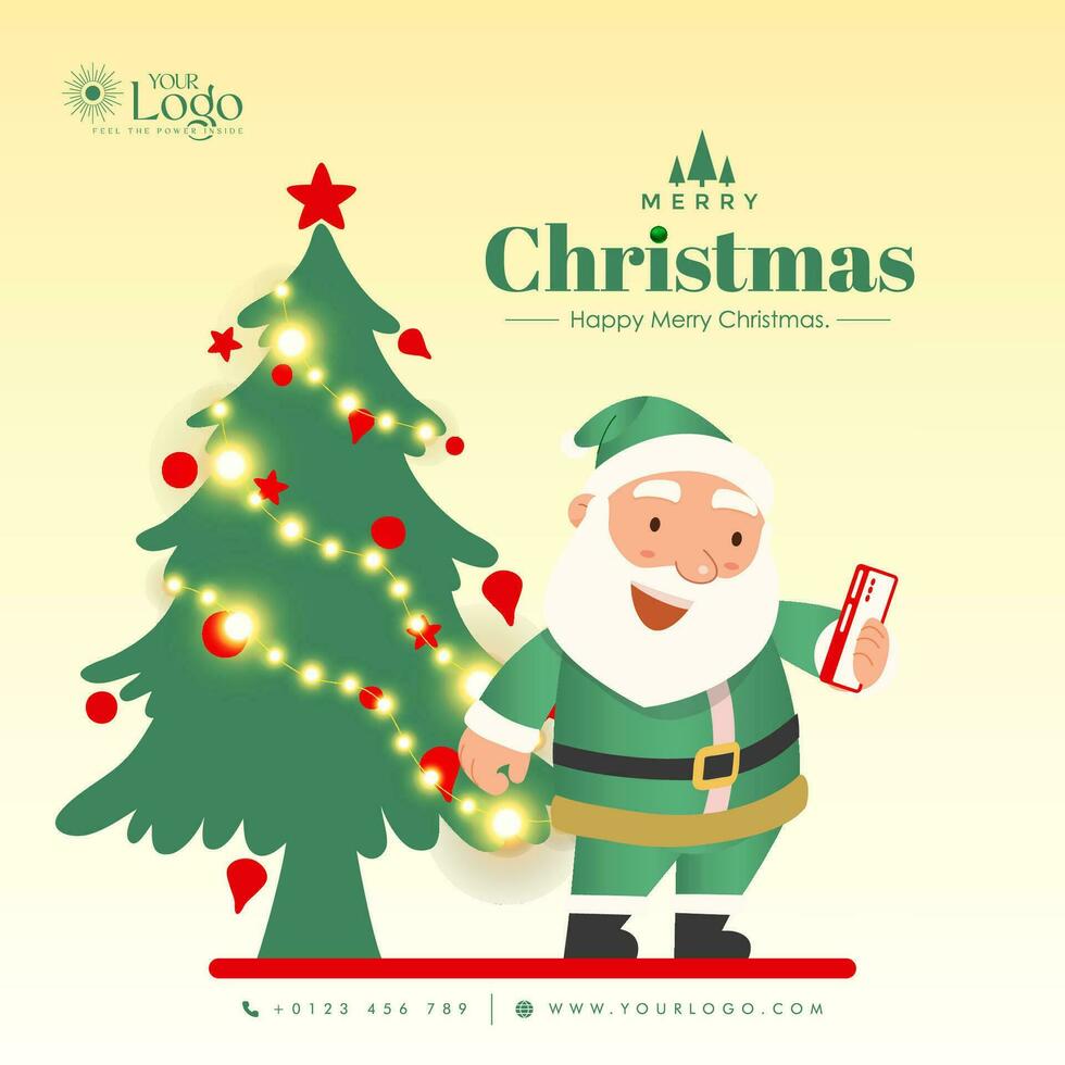 Merry Christmas background decorated with christmas tree and santa claus. vector