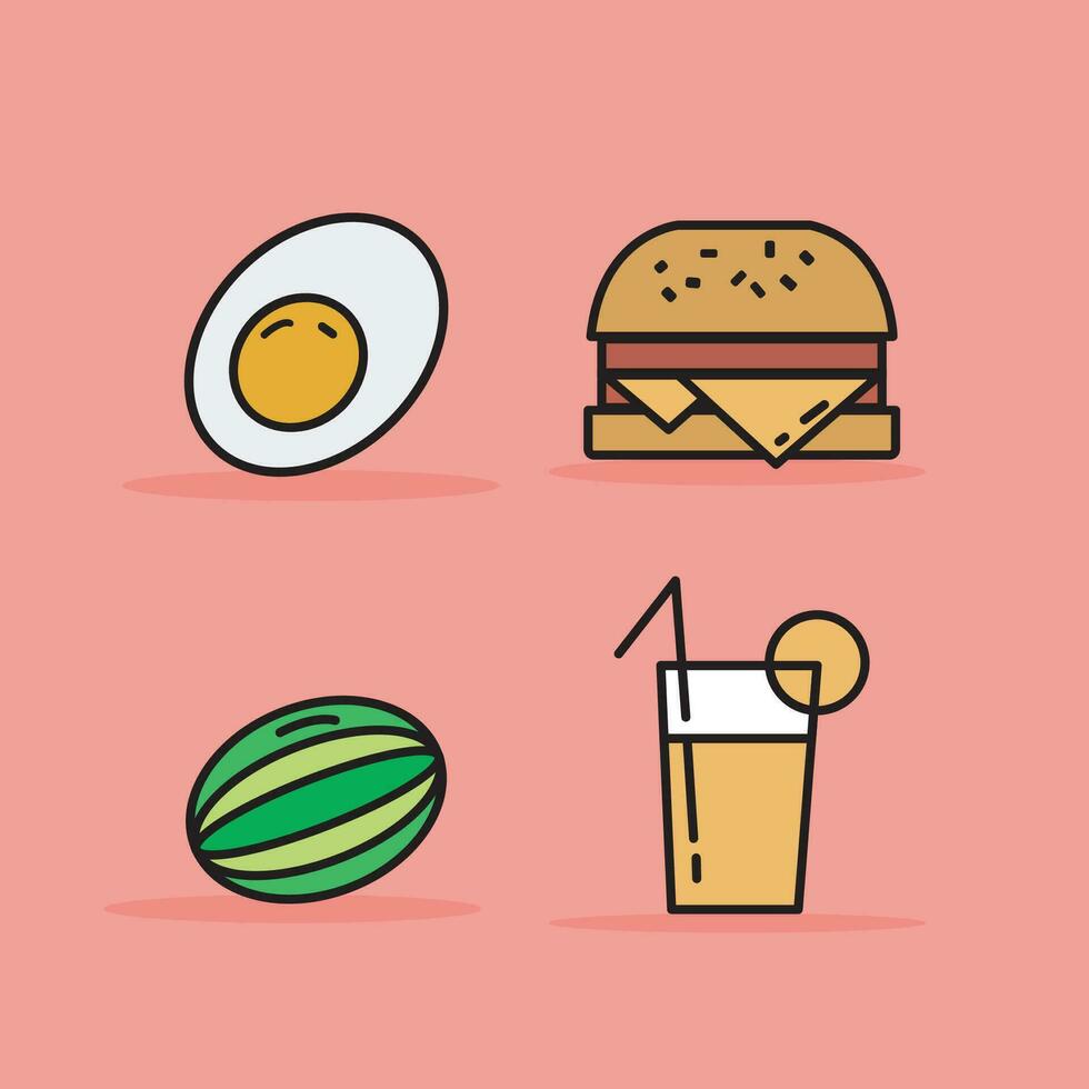 4 4 icono-de-comida conjunto de ilustraciones para verano vector