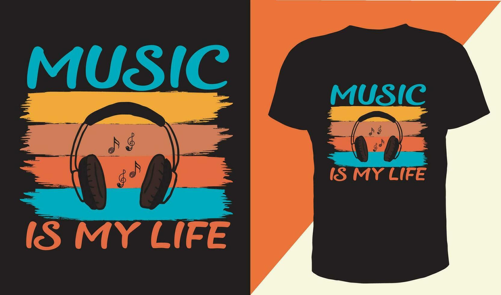 Music-is-my-life t shirt design free vector