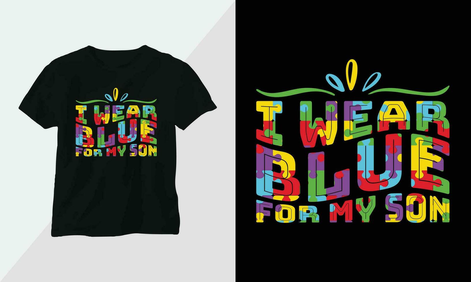 Autism t-shirt design concept. all designs are colorful and created using ribbon, puzzles, love, etc vector