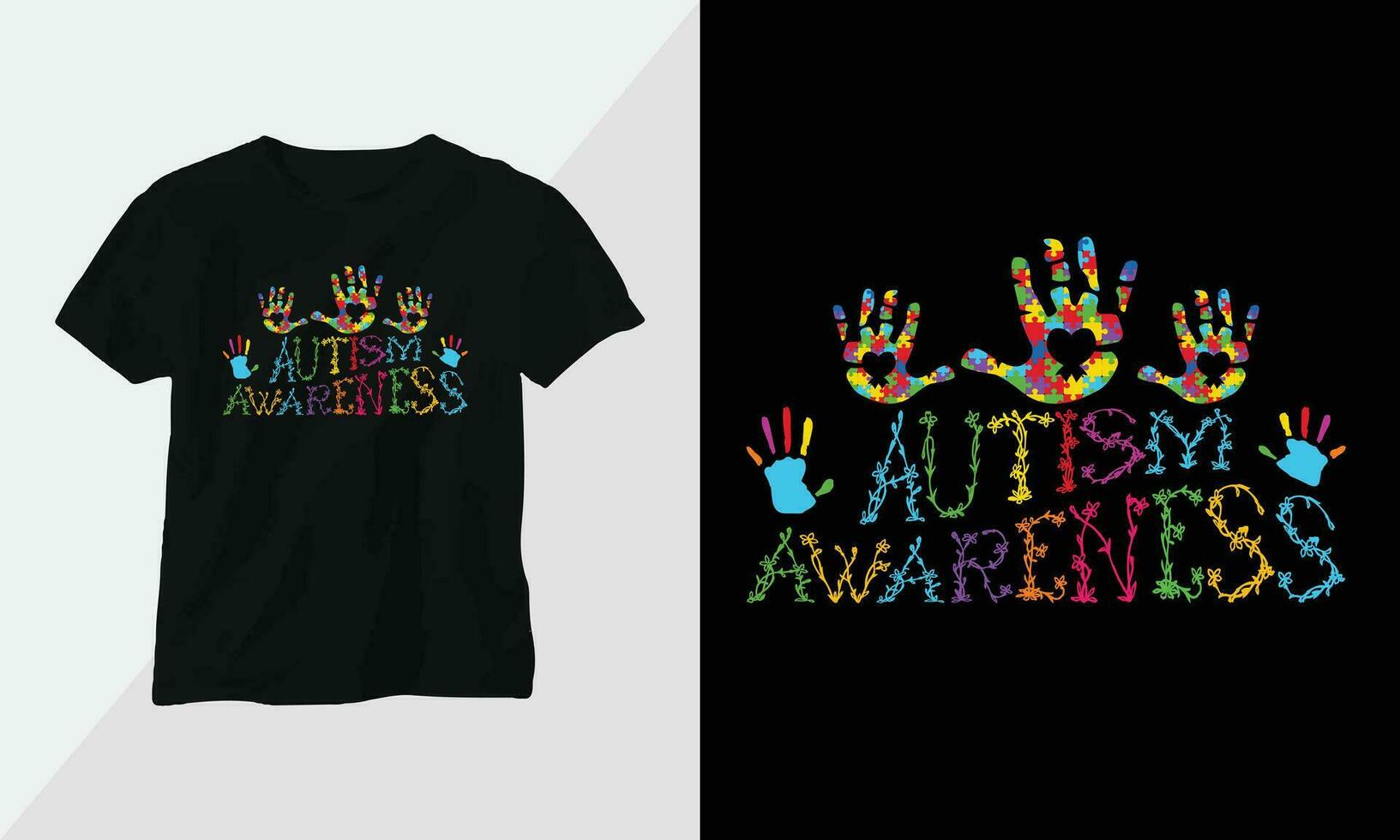 Autism t-shirt design concept. all designs are colorful and created using ribbon, puzzles, love, etc vector