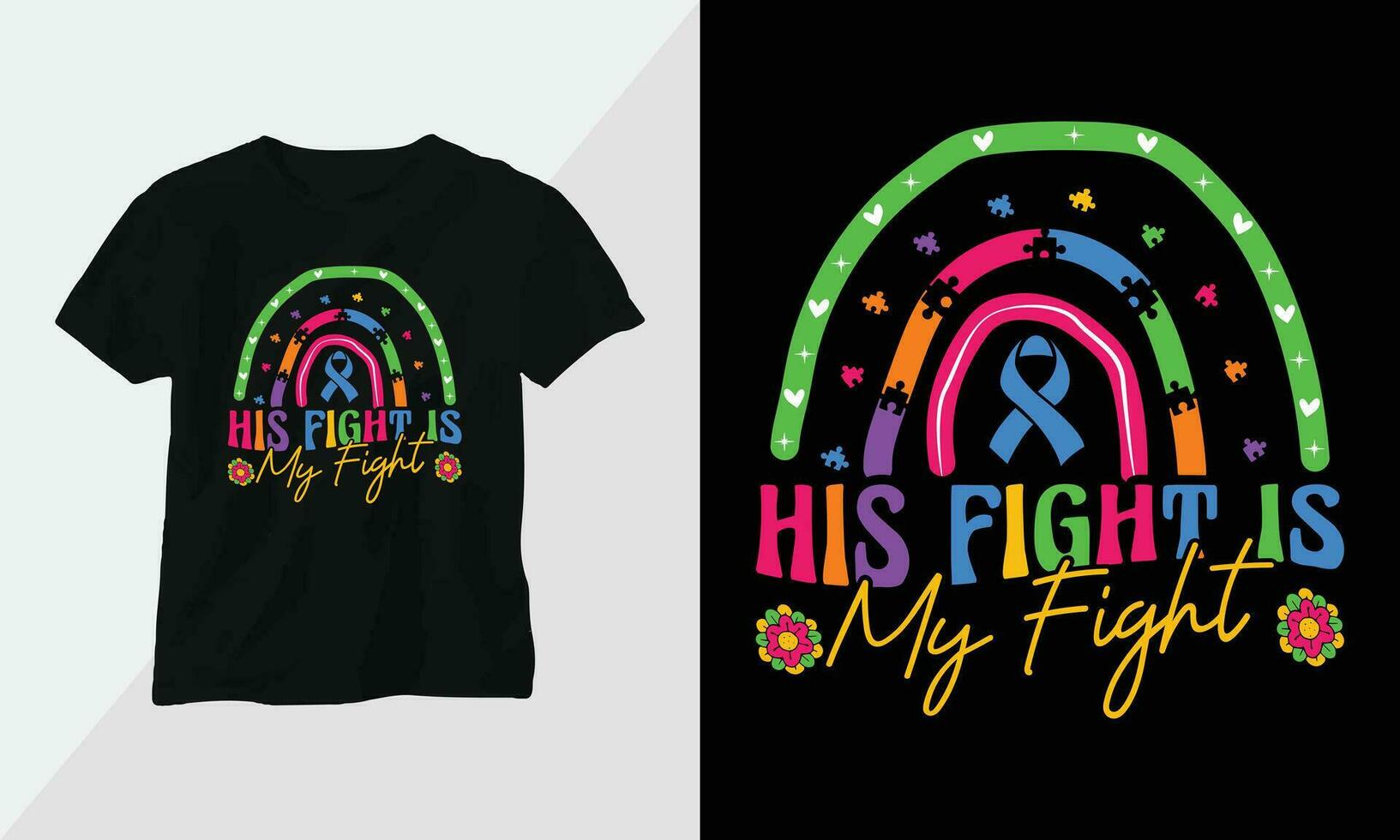 Autism t-shirt design concept. all designs are colorful and created using ribbon, puzzles, love, etc vector