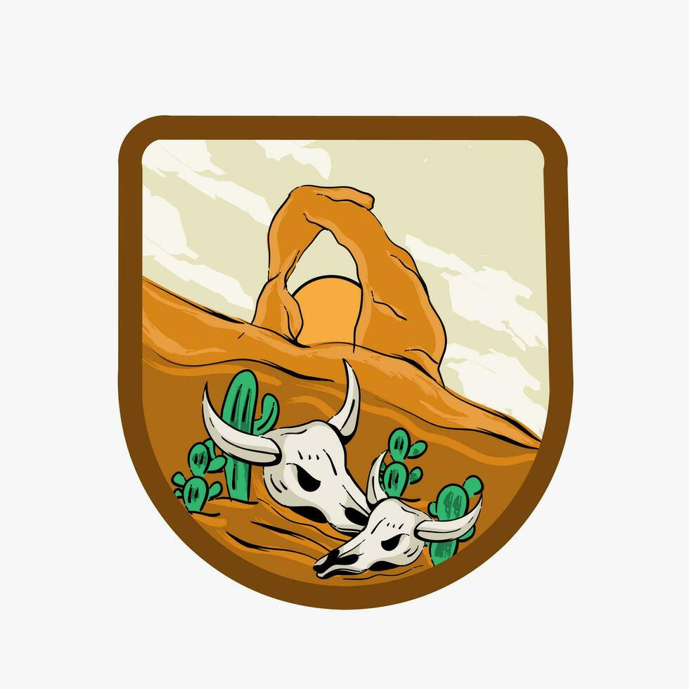 illustration vector of bull skull, utah scenery, perfect for print, apparel, etc