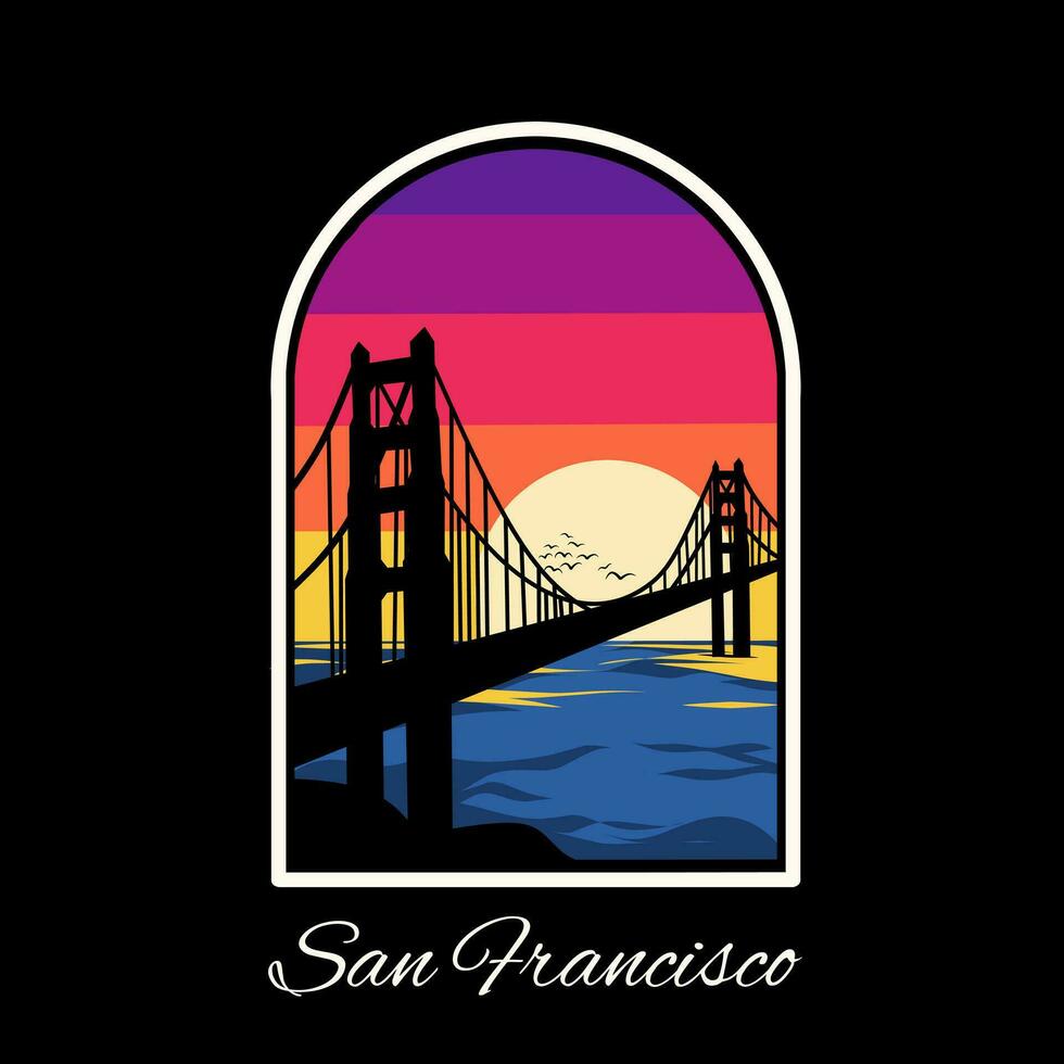 ilustración vector de dorado portón puente en puesta de sol paisaje Perfecto para estampado, camiseta, etc.