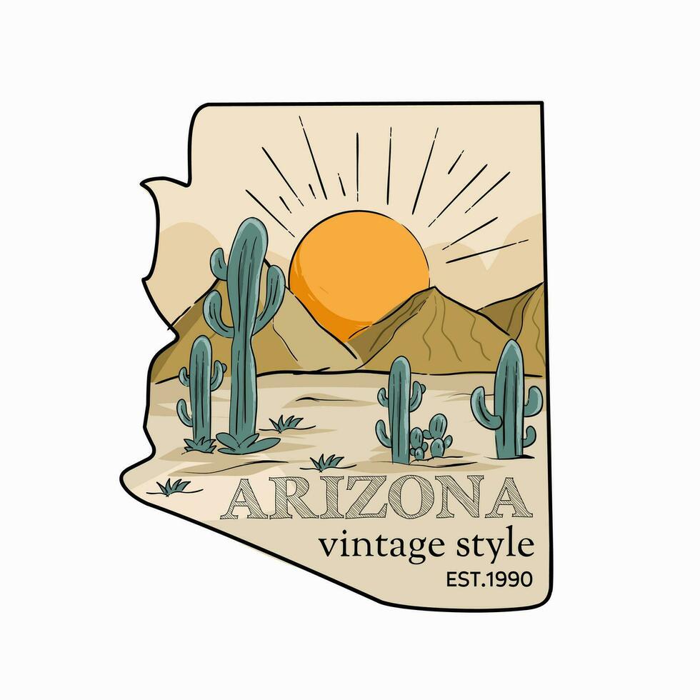 ilustración vector de Arizona desierto, Clásico diseño ,perfecto para camiseta, estampado, etc.