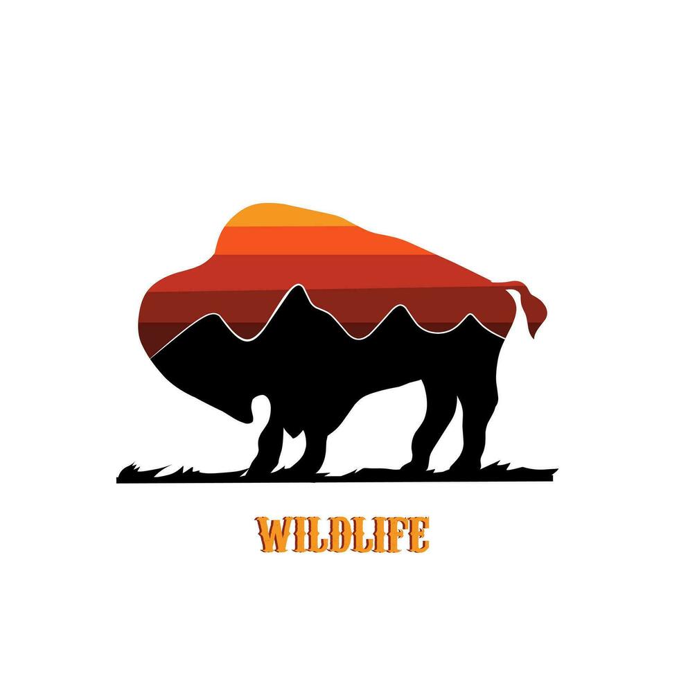 illustartion vector of buffalo and sunset perfect for print,etc