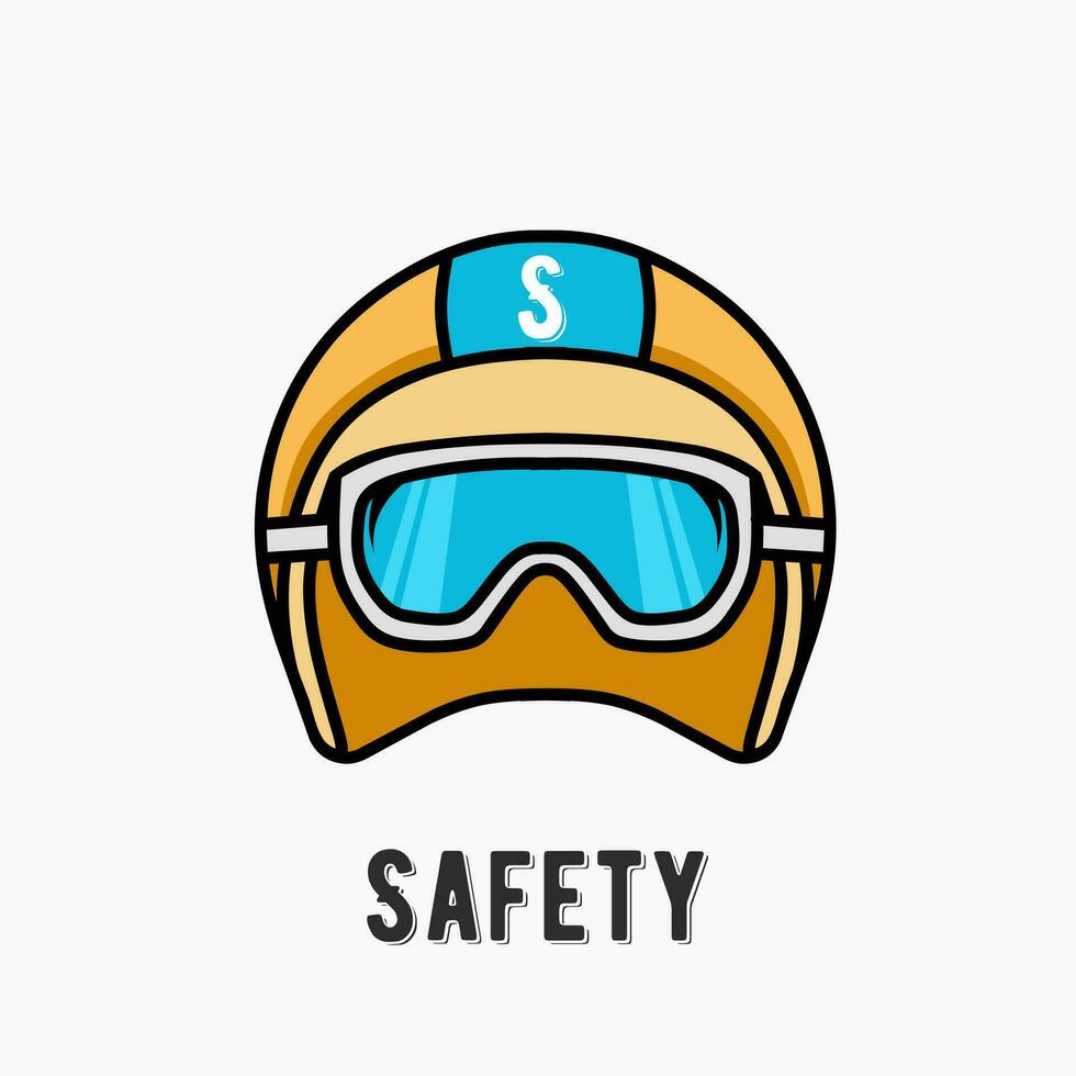 illustration vector of helmet and glasses in cartoon perfect for safety campaign