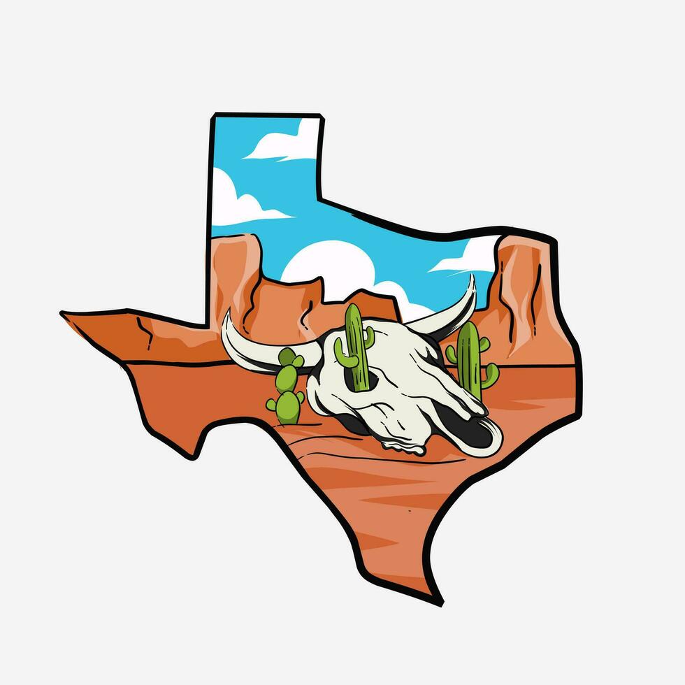 illustration vector of bull head skull in desert, texas print design perfect for t-shirt etc