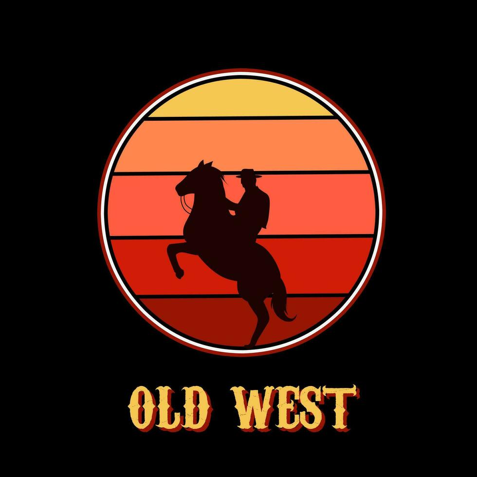 ilustración vector de vaquero con caballo silueta en atardecer, antiguo Oeste, Perfecto para imprimir, etc