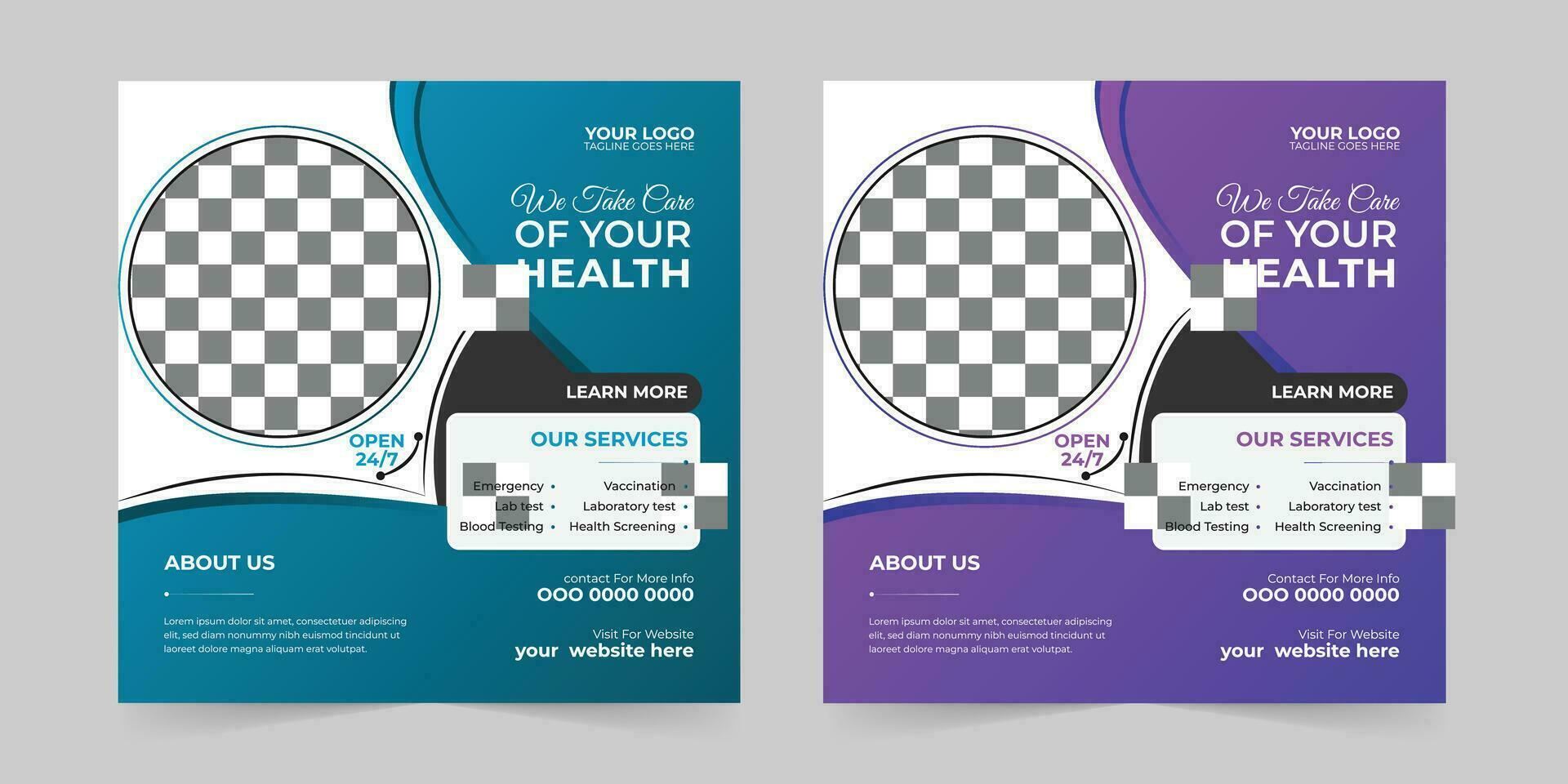Medical healthcare square social media post, promotion web banner ads sales and discount banner vector template Design.