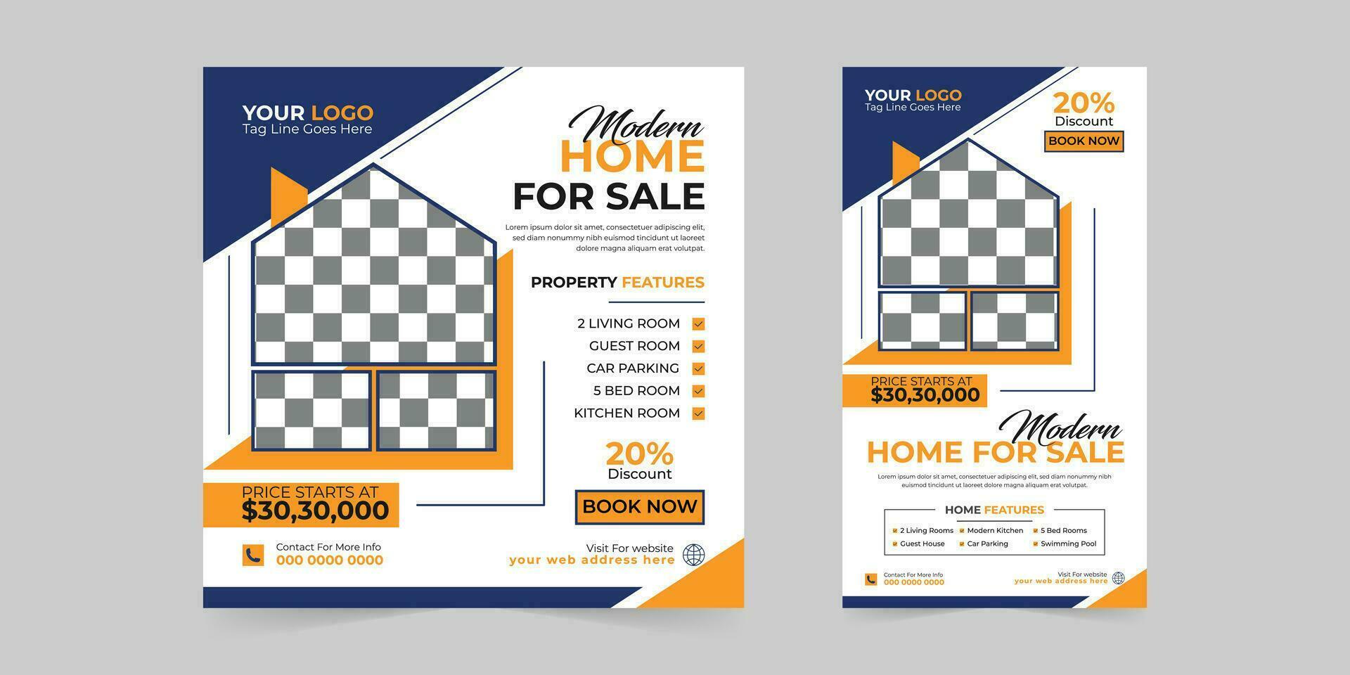 Modern real estate house sale and home rent for advertising square Social media post and Instagram Stories post set promotion ads discount banner vector template design.