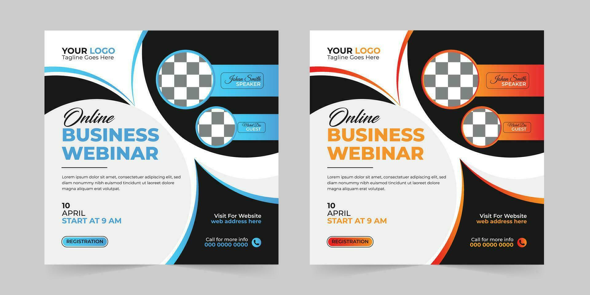 Editable business live webinar conference square social media post and digital marketing promotion advertising banner design template. vector