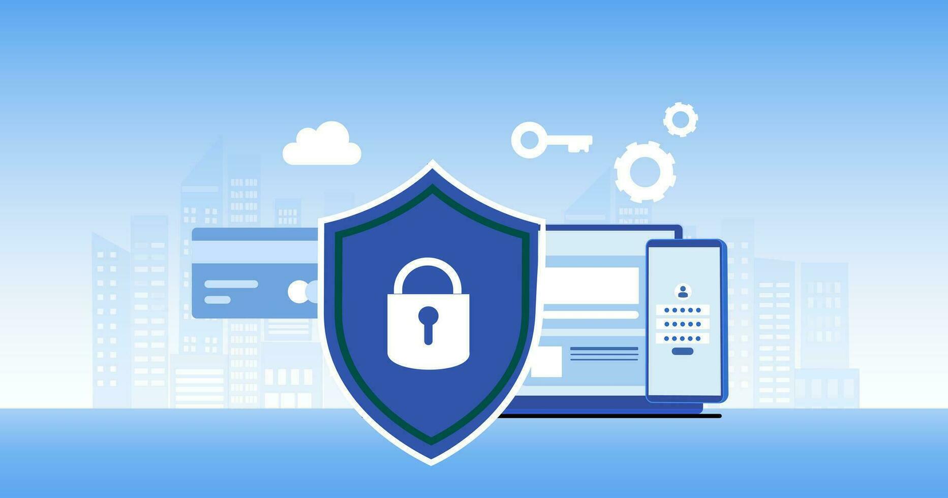 Cyber security and data protection privacy, PDPA concept. Businessman secure data management and protect data from hacker attacks and padlock icon to internet technology networking vector illustration