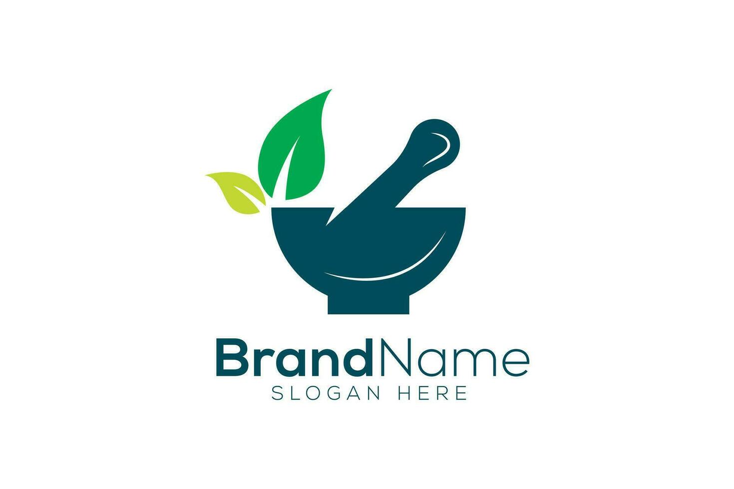 Organic medicine Mortar and pestle logo design template vector