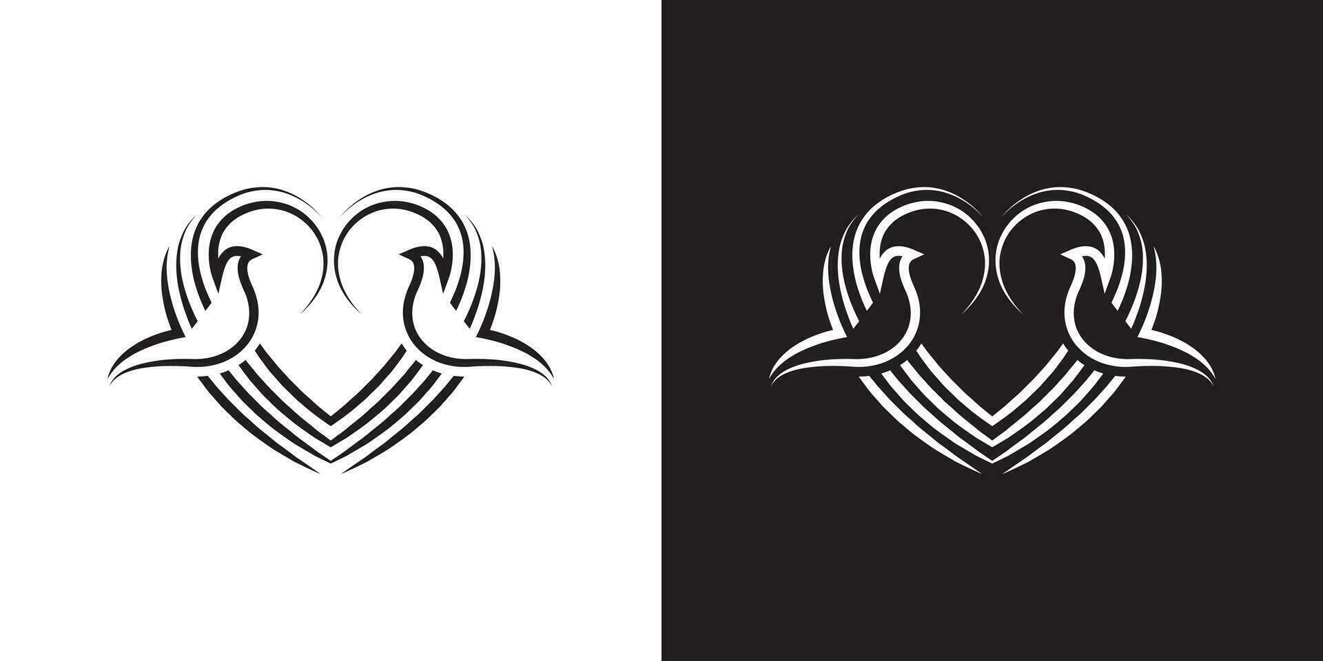 Minimal two Dove love logo design vector template