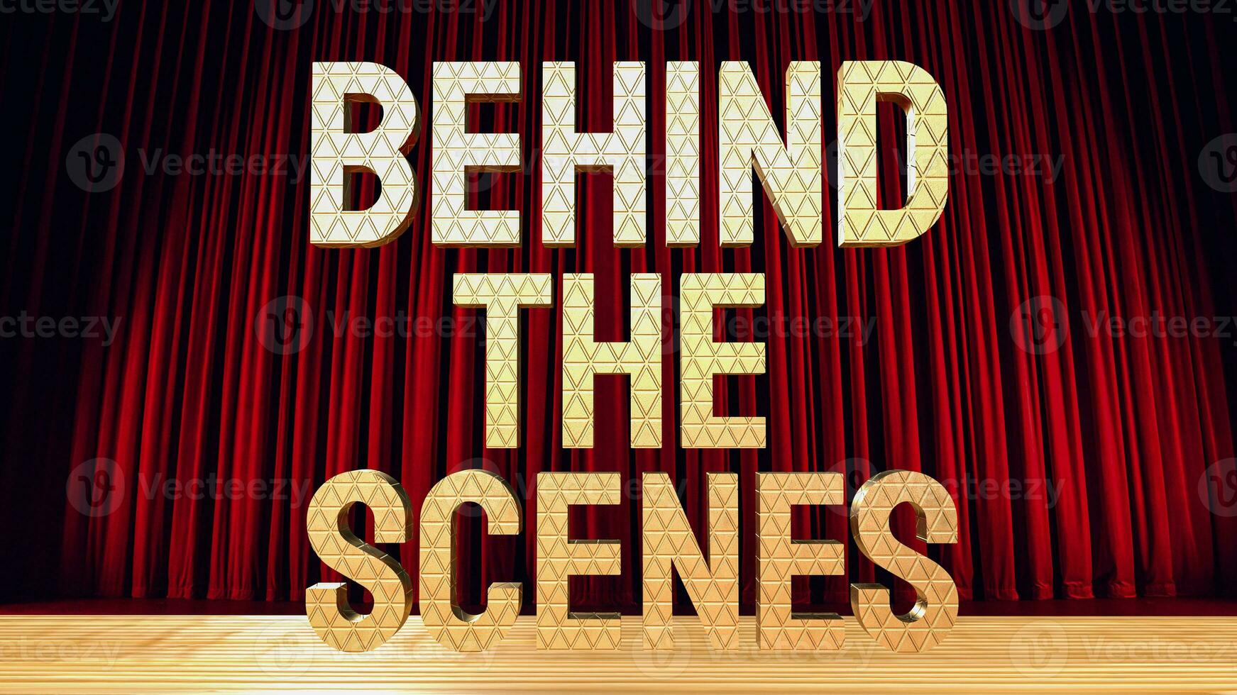 The Gold behind the scenes text on stage 3d rendering photo