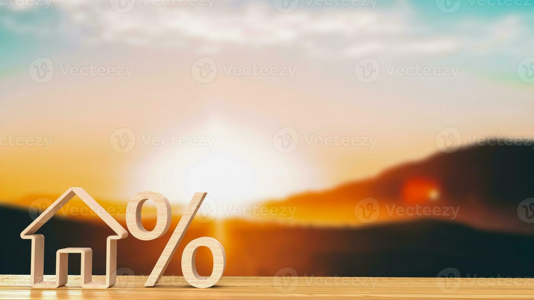 The wood home icon and percent  for  Real estate  concept 3d rendering photo