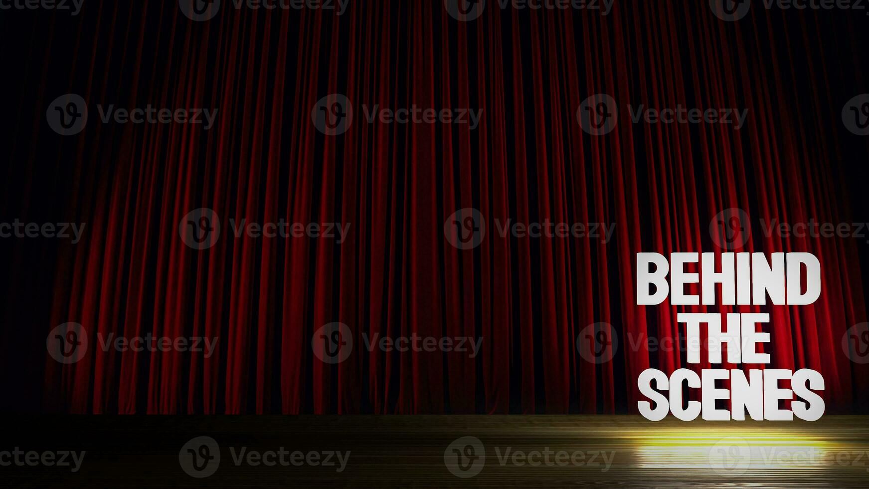 The behind the scenes text on stage 3d rendering photo