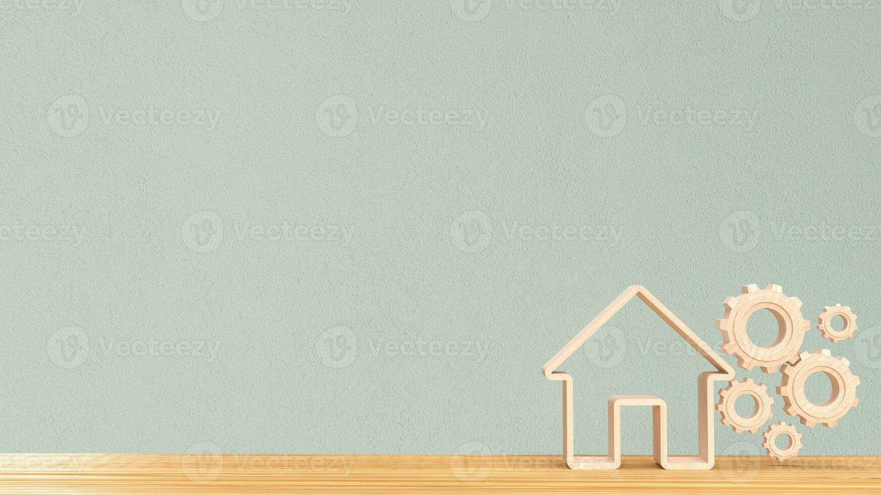 The wood home icon and gear for  Real estate  concept 3d rendering photo