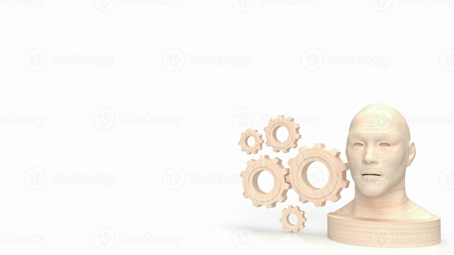 The wood head bust and gear group for business or technology concept 3d rendering photo