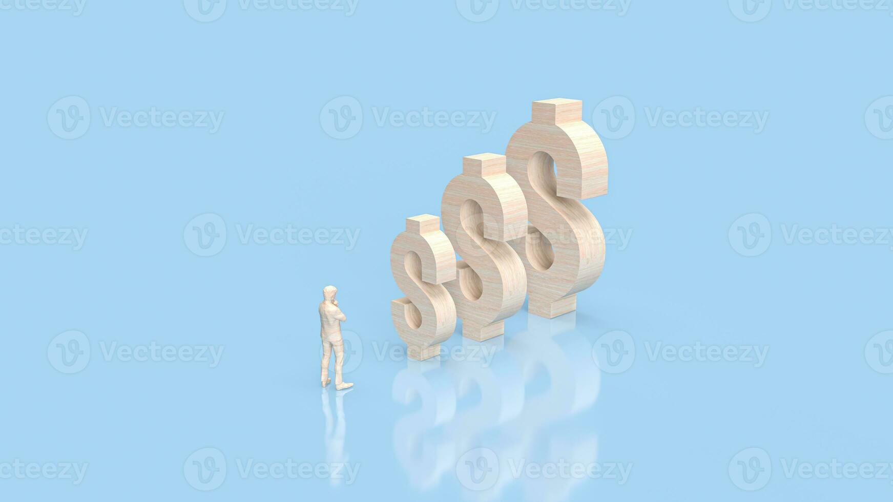 el hombre y madera dólar símbolo para negocio concepto 3d representación foto