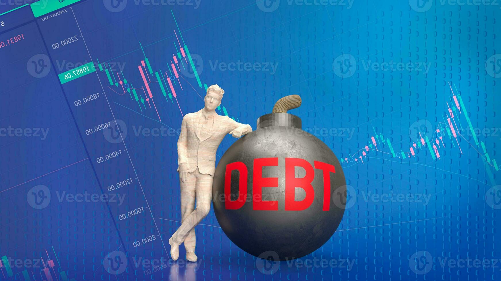 The man and debt bomb for business concept 3d rendering photo