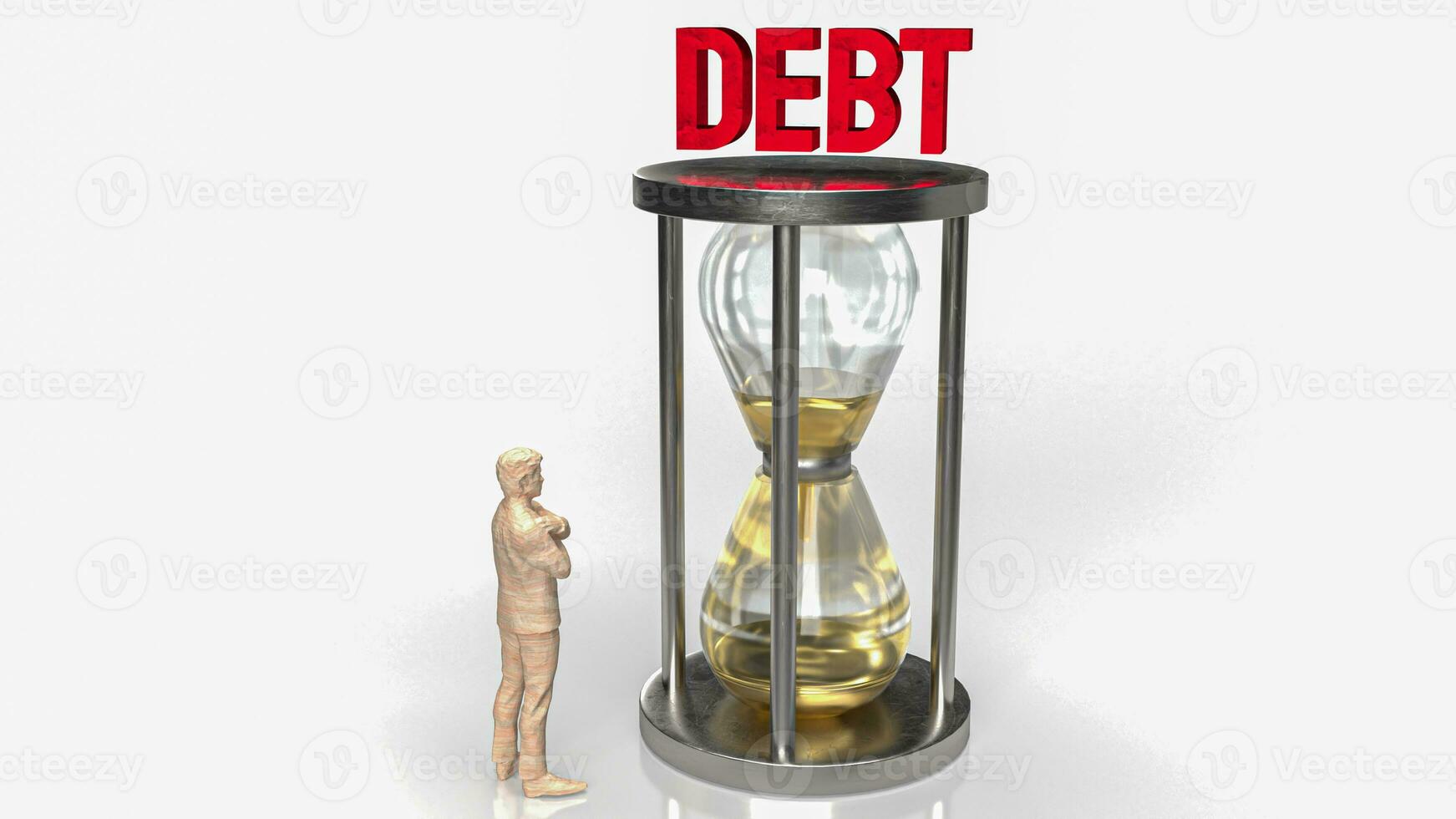 The business man and sand clock for debt concept 3d rendering photo