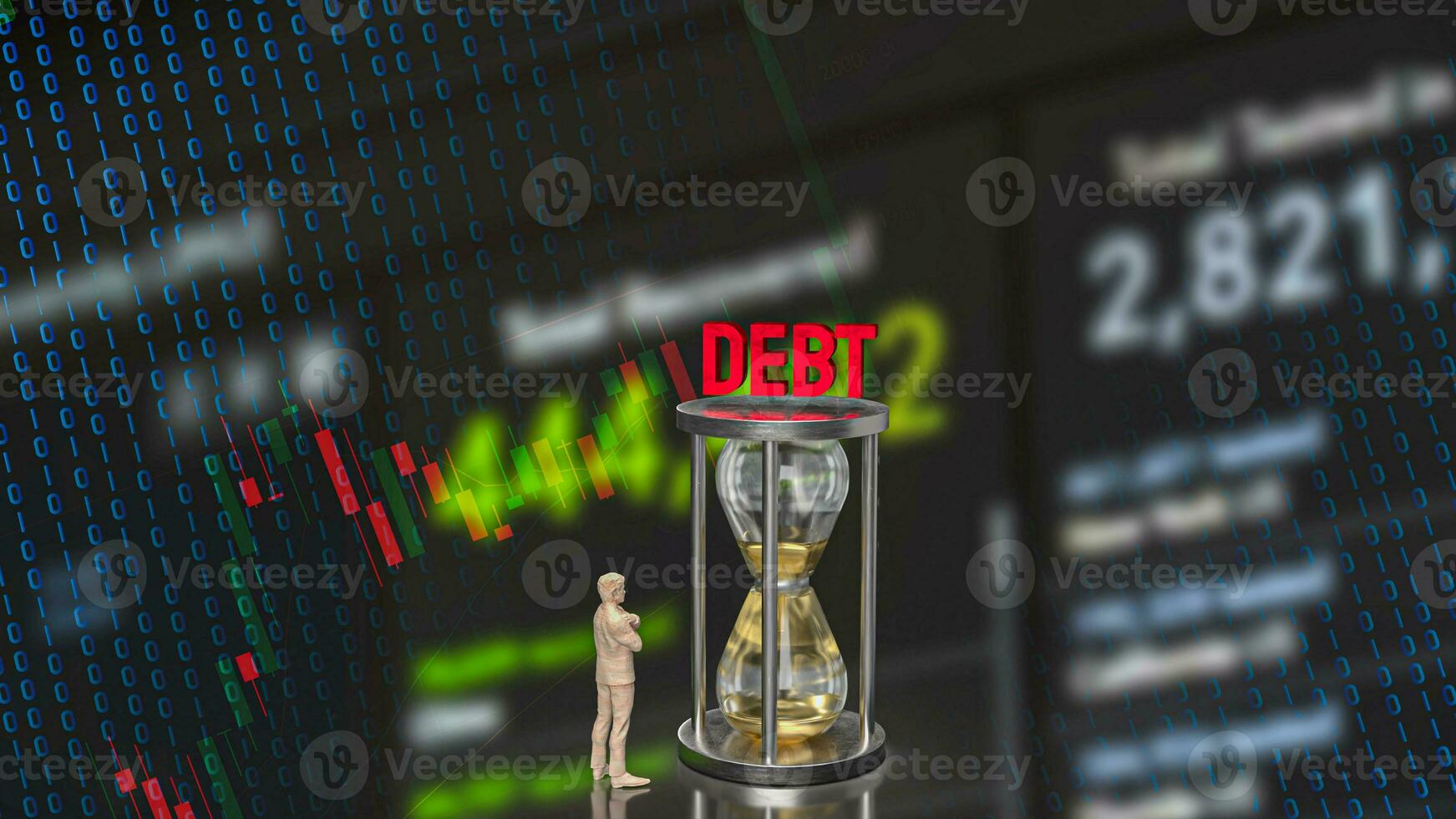 The business man and sand clock for debt concept 3d rendering photo