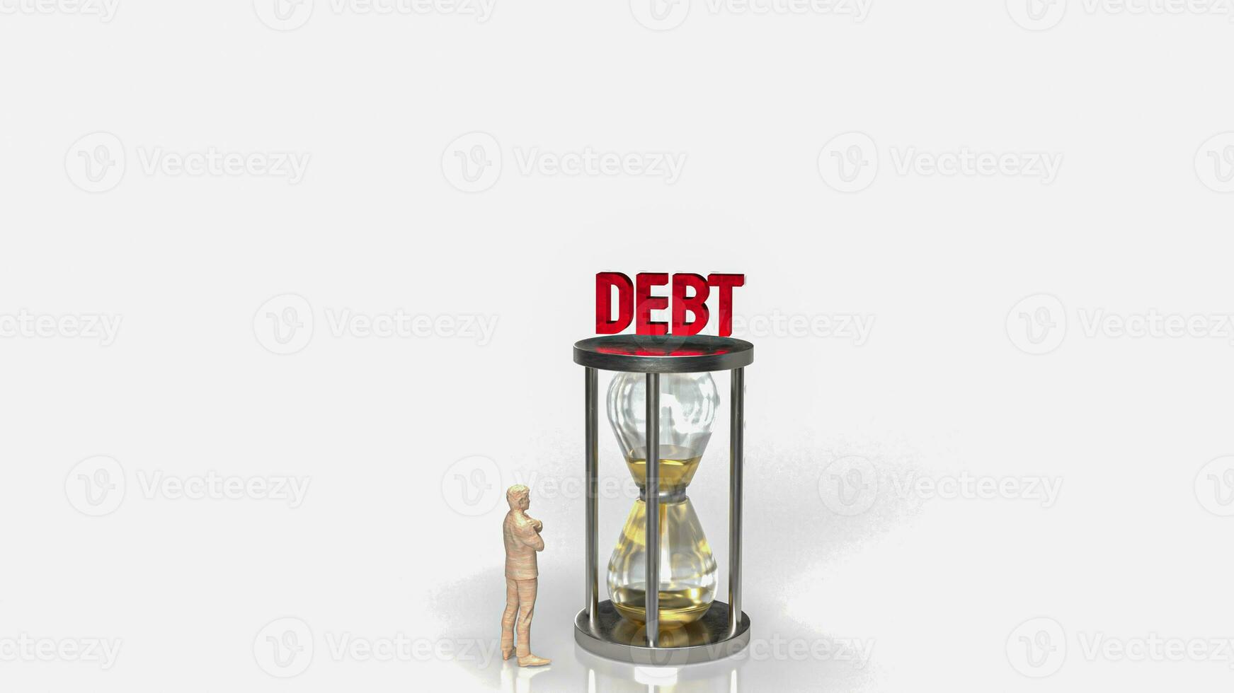 The business man and sand clock for debt concept 3d rendering photo