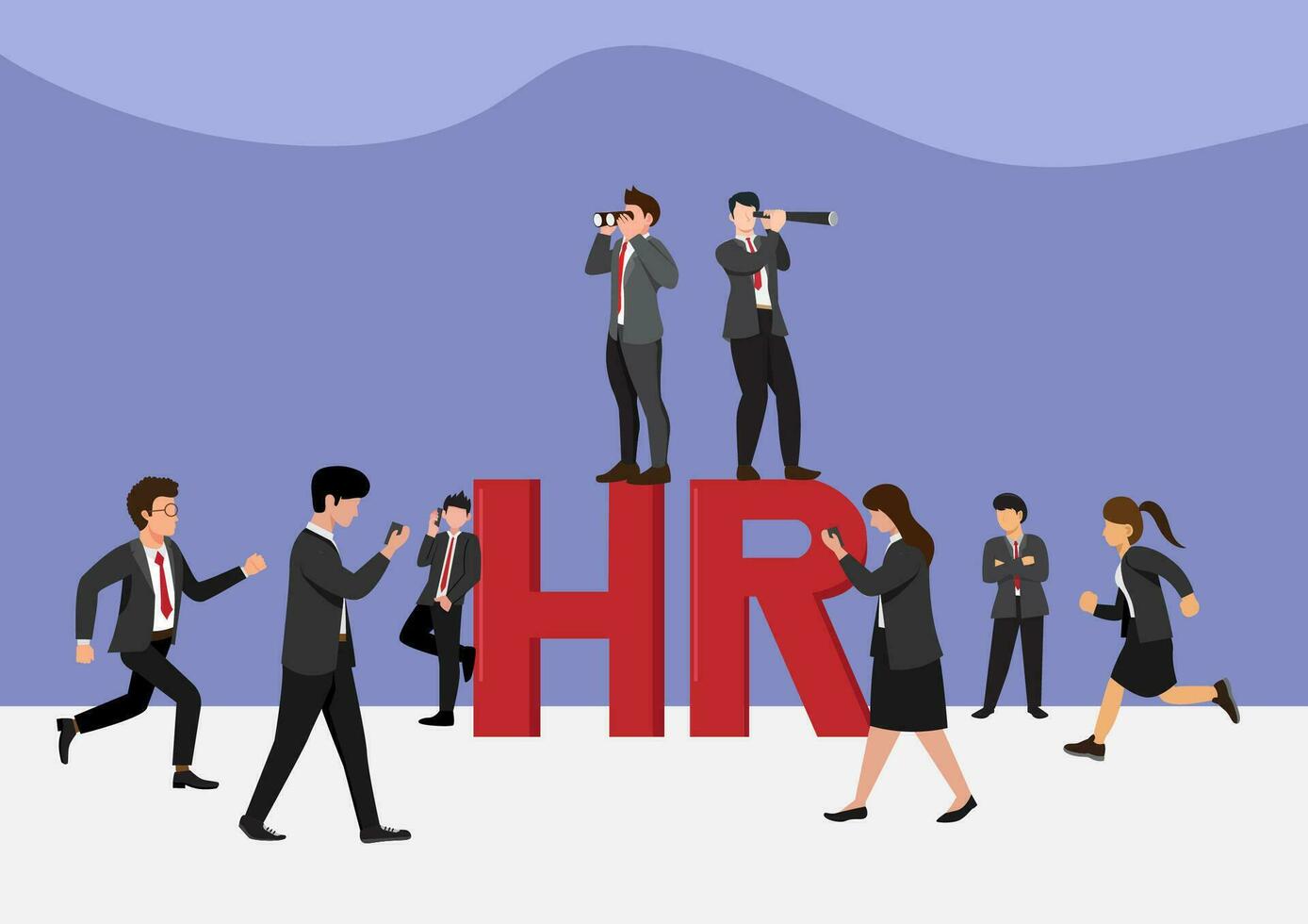 HR represents human resources. The character is looking for a new employee. or position in the company vector illustration