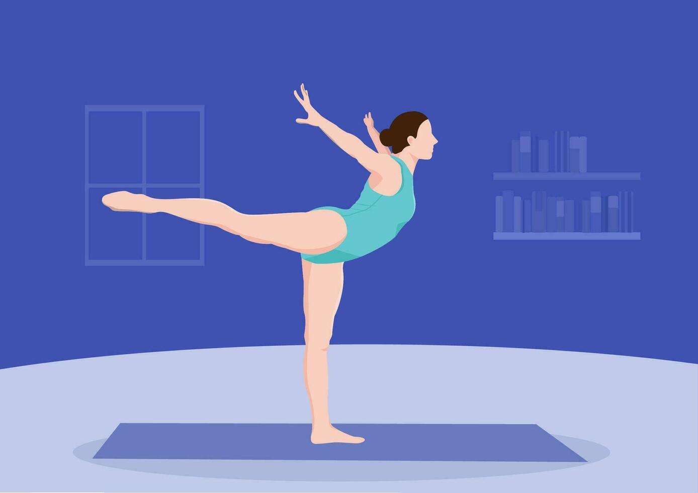 young woman practicing yoga, meditating and stretching on the mat female character practicing at home Flat vector illustration.