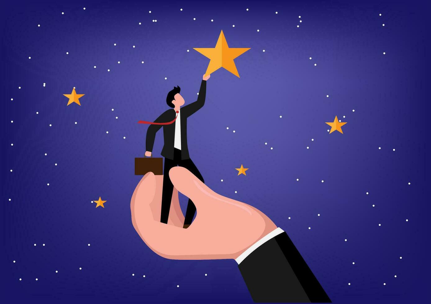 grande mano es el apoyo para éxito en el trabajo de un empresario. quien alcanzar el objetivo a agarrar el estrellas ese son me gusta el plan vector ilustración