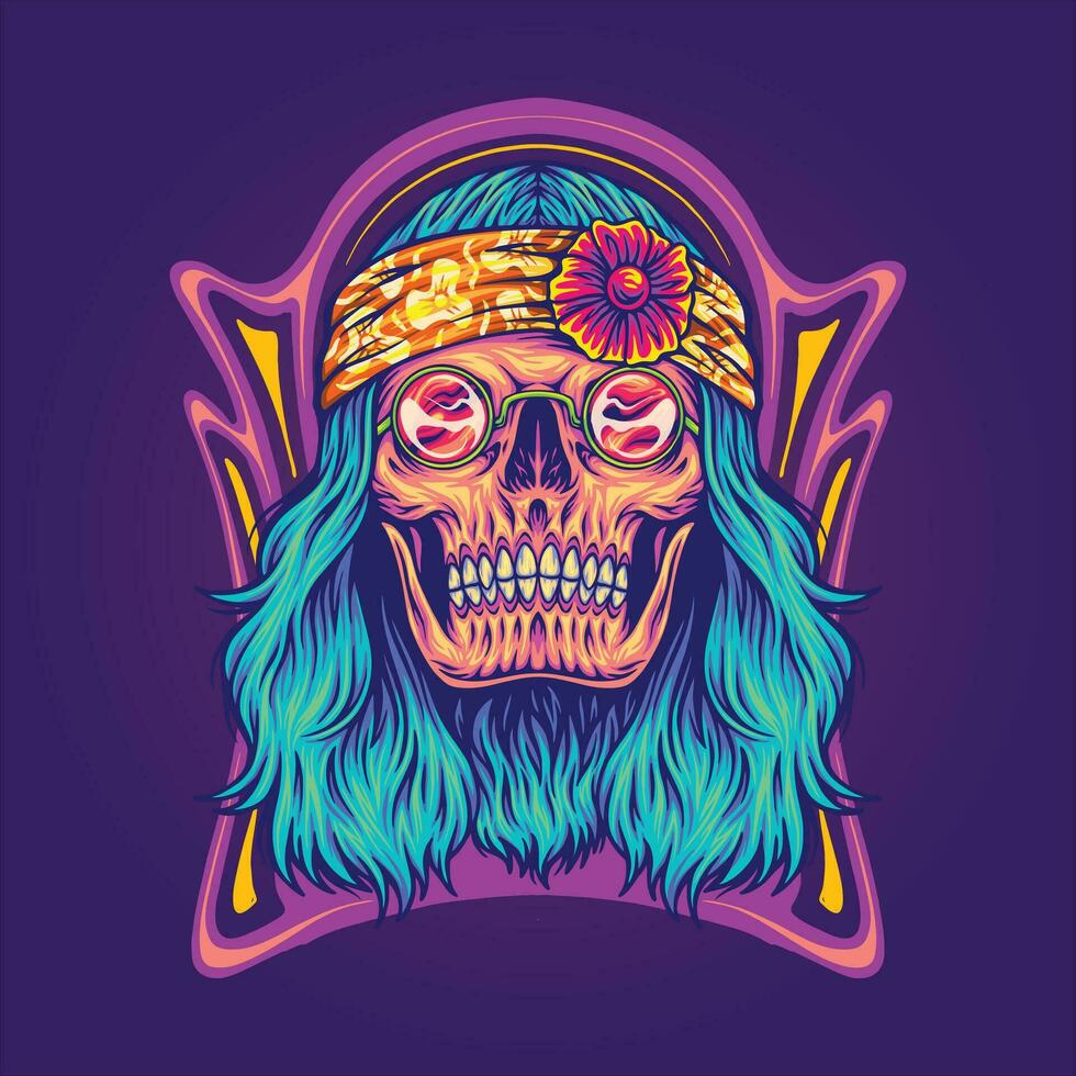 Human skull nostalgic nouveau hippie lifestyle illustration vector illustrations for your work logo, merchandise t-shirt, stickers and label designs, poster, greeting cards advertising business