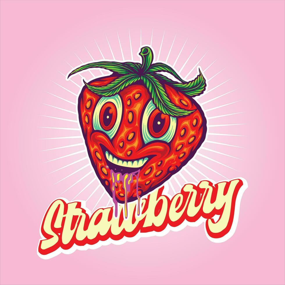 Drooling strawberry field weed strain genetics illustration vector illustrations for your work logo, merchandise t-shirt, stickers and label designs, poster, greeting cards advertising business