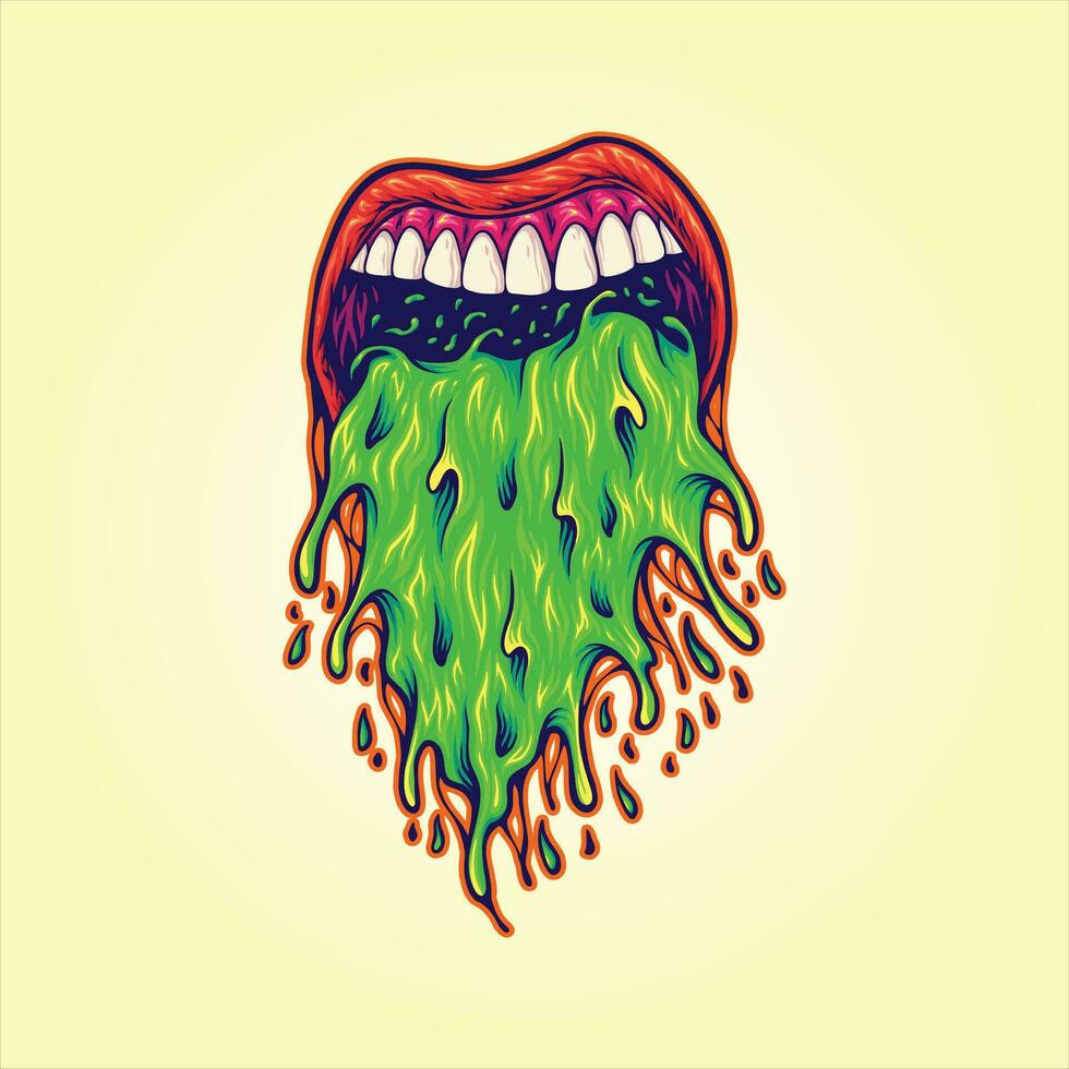 human mouth vomiting nasty liquid logo vector illustrations for your work logo, merchandise t-shirt, stickers and label designs, poster, greeting cards advertising business company