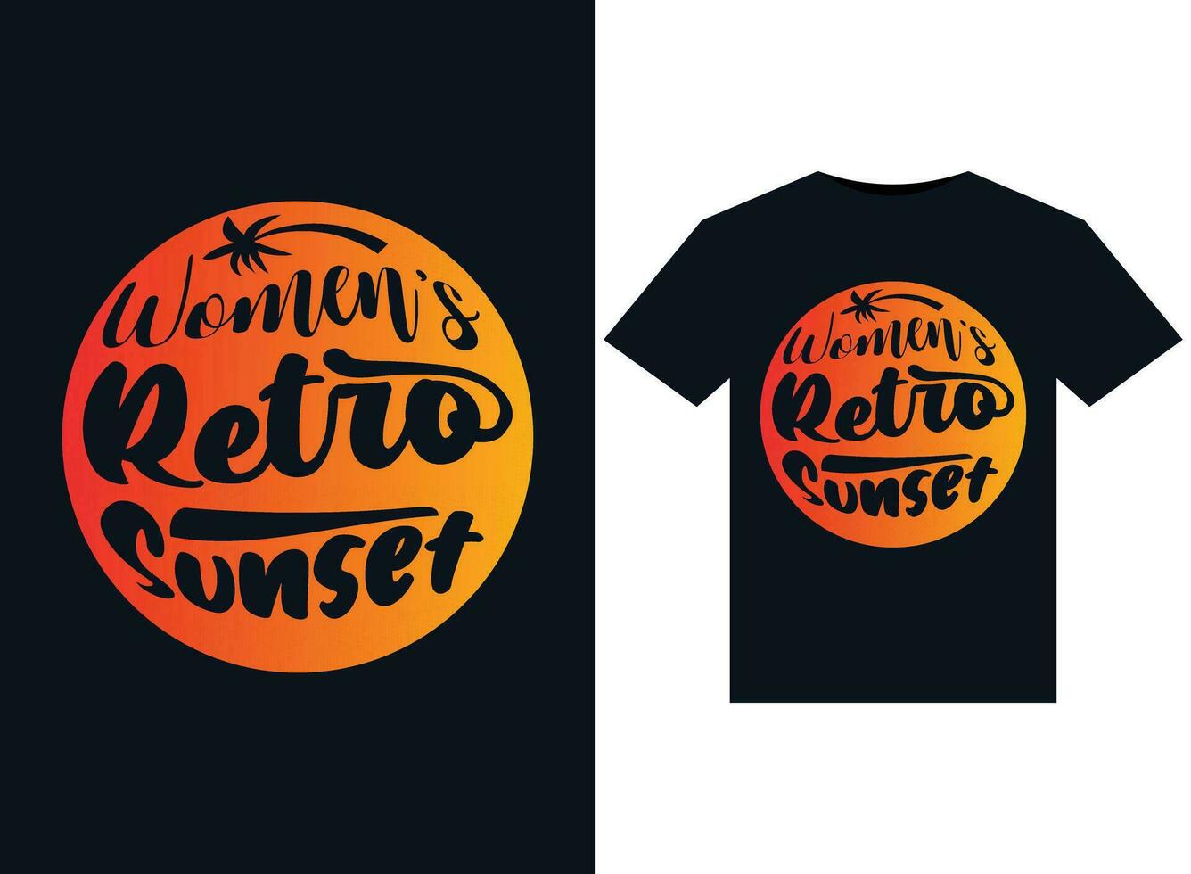 Women's Retro Sunset illustrations for print-ready T-Shirts design vector