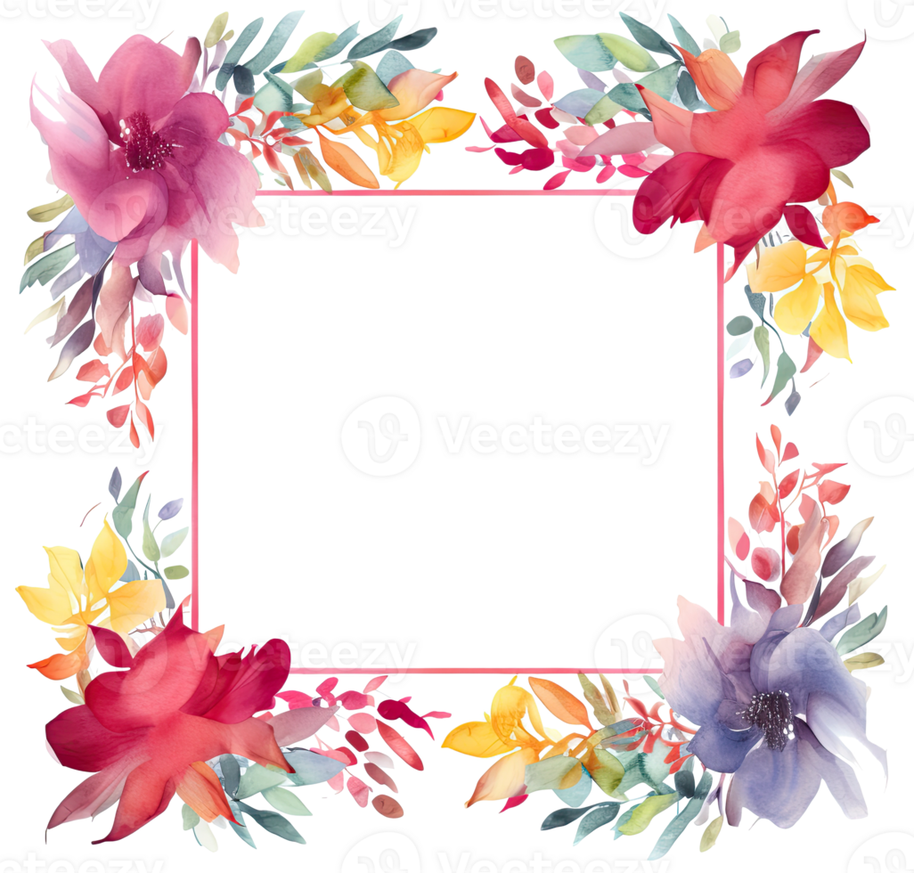Watercolor floral frame. Illustration png