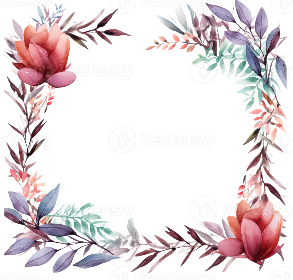 Watercolor floral frame. Illustration png
