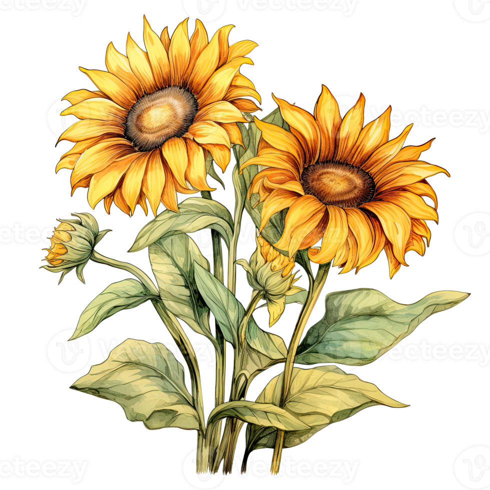 Sunflower watercolor isolated. Illustration AI Generative png